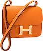 Hermes 18cm Orange H Epsom Leather Double Gusset Constance Bag with Gold Hardware Pristine Condition 7" Width x 6" Height x 2" Depth