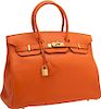 Hermes 35cm Orange H Togo Leather Birkin Bag with Gold Hardware Excellent to Pristine Condition 14" Width x 10" Height x 7" Depth