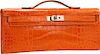 Hermes Shiny Orange H Alligator Kelly Cut Clutch Bag with Palladium Hardware Excellent to Pristine Condition 12" Width x 5" Height x 1" Depth