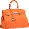 Hermes 35cm Orange H Togo Leather Birkin Bag with Palladium Hardware Good Condition 14" Width x 10" Height x 7" Depth