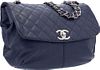 Chanel Blue Quilted Lambskin Leather Half Moon Flap Bag with Silver Hardware Excellent Condition 14" Width x 11" Height x 4" Depth