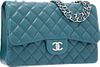 Chanel Teal Quilted Lambskin Leather Jumbo Single Flap Bag with Silver Hardware Excellent to Pristine Condition 12" Width x 8" Height x 3" Depth