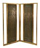 Pair of Large Art Deco Bronze Panels, made into a two fold screen, having Egyptian style relief depicting figures over flying cranes and animals, each