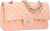 Chanel Pink Quilted Patent Leather Medium Double Flap Bag with Silver Hardware Excellent to Pristine Condition 10" Width x 6" Height x 2.5" Depth