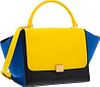 Celine Yellow, Black & Blue Leather Trapeze Bag  Excellent Condition 13" Width x 10" Height x 7" Depth