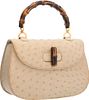 Gucci Beige Ostrich Bamboo Top Handle Bag with Gold Hardware Good Condition 10" Width x 7" Height x 3" Depth