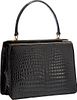 Gucci Shiny Black Crocodile Top Handle Bag with Gold Hardware Good Condition 9" Width x 7" Height x 4" Depth