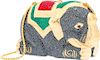 Judith Leiber Full Bead Gray, Green & Red Crystal Elephant Minaudiere Evening Bag Very Good to Excellent Condition 5" Width x 4" Height x 2" Depth