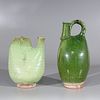 Two Chinese Early Style Green Glazed Ewers