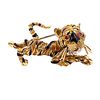 Rubies & Diamonds Enamel Tiger Brooch 18k Gold