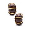 Seaman Schepps 18 kt gold fluted clip-earrings with carvings of rose wood