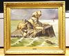 WOLFHOUND & PUPPIES OIL PAINTING