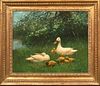 A FAMILY OF DUCKS OIL PAINTING