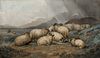 SHEEP RESTING BY A LAKE LANDSCAPE OIL PAINTING