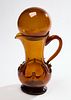 Rare Amber Glass Lily Pad Pitcher with Witch Ball