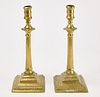 Pair of Square based Brass Candle Sticks