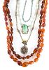 Amber Beads and Assorted Jade Necklaces