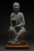 A MAGNIFICENT GREY LIMESTONE LUOHAN FIGURE