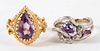 A Pair of Gold Amethyst Rings