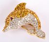 A Yellow Sapphire and Diamond "Dolphin" Brooch