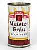 1958 Meister Brau Draft Bock Beer 12oz 99-04, Flat Top, Chicago, Illinois