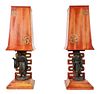 James Mont  Asian Modern Carved Wood Table Lamps 2