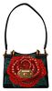 Black Leather Red Roses Crystal Crossbody WELCOME Purse