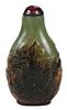 Chinese Carved Green and Russet Hardstone Snuff Bottle