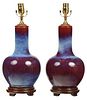 Pair Chinese Flambe Sang de Boeuf Vases as Lamps