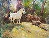 Groom & Horses Resting In Summer Oil Painting