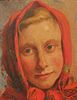 20thc. Hungarian School, Portrait of a Woman with a Red Scarf