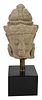 Southeast Asian Carved Sandstone Head on Stand