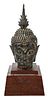 Bronze Buddha Head with Wood Stand