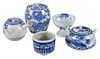 Group of Five Asian Blue and White Porcelain Vessels