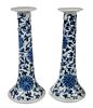 Two Chinese Blue and White Porcelain Candlesticks
