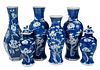 Six Chinese Blue and White Porcelain Prunus Vases