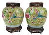 Pair Chinese Enameled Porcelain Ginger Jars with Stands