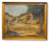 Rural Landscape with Barns & Haystacks Oil on Canvas