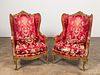 PR., SCALAMANDRE UPHOLSTERED GILTWOOD WING CHAIRS