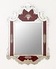 VENETIAN STYLE FLORAL ETCHED MIRROR W/RED PANELS