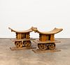 PAIR AFRICAN STYLE POLYCHROME & WOOD STOOLS