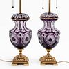 PAIR, MARBRO AMETHYST CUT-TO-CLEAR TABLE LAMPS