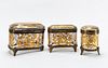 3PC GROUP, BRONZE MOUNTED GILDED GLASS CASKETS