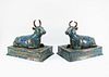PAIR, CHINESE BLUE CLOISONNE BULLS ON STANDS