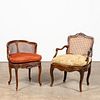 REGENCE-STYLE & LOUIS XV-STYLE CANED CHAIRS, 2PC