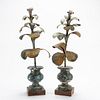 PAIR OF TOLE TOPIARIES IN FAUX PAINTED URNS