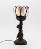 CHERUB ACCENT LAMP WITH PINK LILY-FORM GLASS SHADE