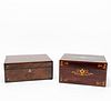 TWO PIECES, 19TH C ENGLISH INLAID WOODEN BOXES