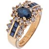 RING WITH SAPPHIRES AND DIAMONDS IN 14K YELLOW GOLD Oval and square cut sapphires ~1.05 ct, Brilliant cut diamonds ~0.58 ct | ANILLO CON ZAFIROS Y DIA