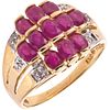 RING WITH RUBIES AND DIAMONDS IN 10K YELLOW GOLD Oval cut rubies ~1.65 ct, 8x8 cut diamonds ~0.05 ct. Size: 8 | ANILLO CON RUBÍES Y DIAMANTES EN ORO A